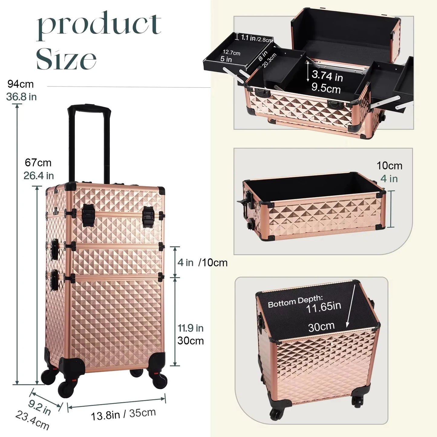 Maxulene Rolling Makeup Case On Wheels 3 In 1 Removable