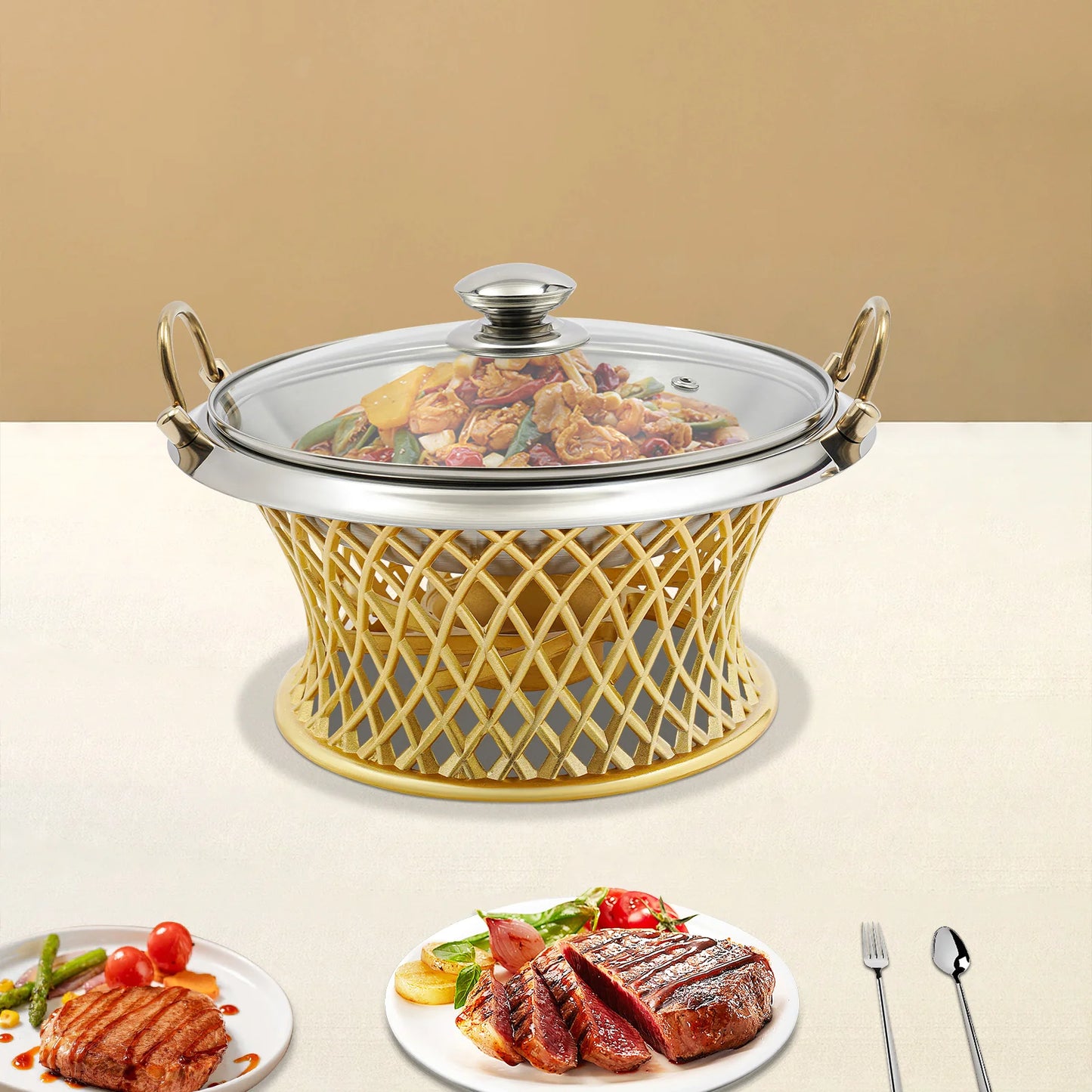 Hign-concerned Round Chafing Dish With Lid Catering Buffet