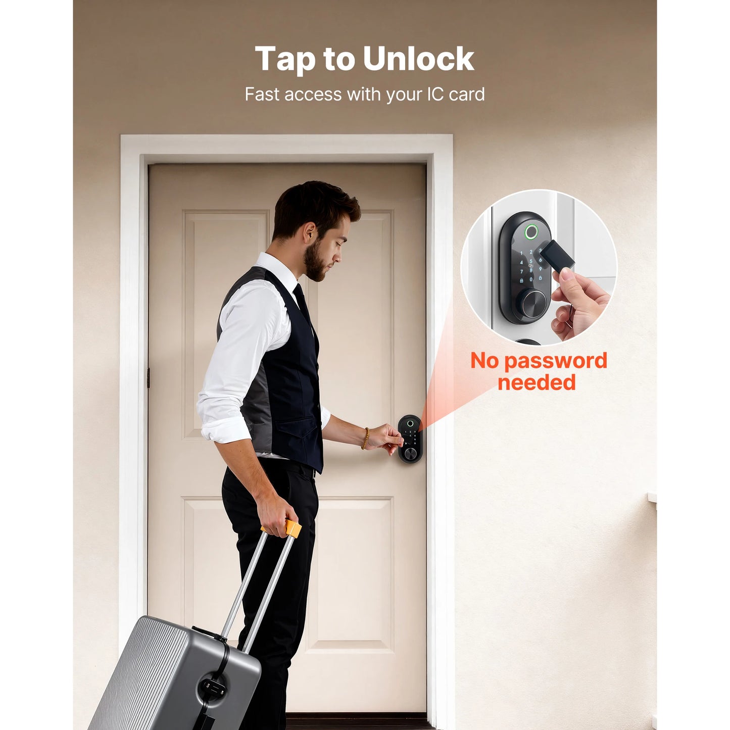 SucceBuy Fingerprint Door Lock Electronic Biometric Deadbolt with Touchscreen Auto Locking Anti-Peeking Password for Apartment