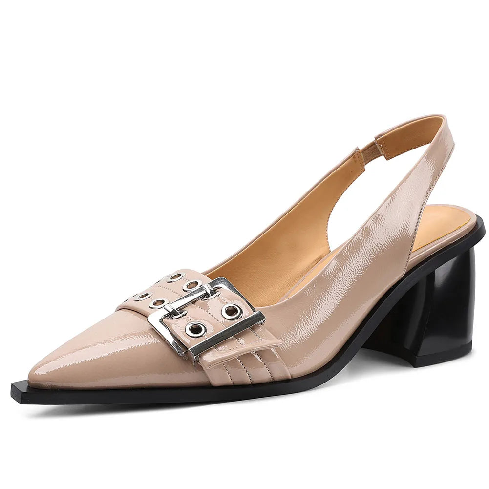 DoraTasia Womens Slingback Heels Buckle Strap Pumps