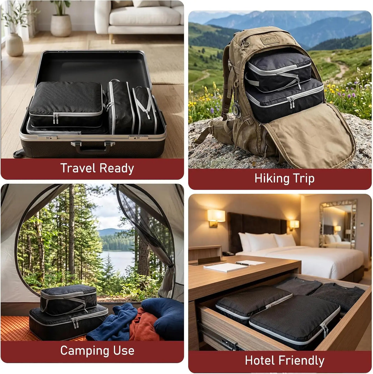 4Pcs/Set Travel Compression Packing Cubes Bag S/M/L/X Portable Suitcase Clothes Organizers Waterproof Luggage Storage Cases Drawer Bags for Travel