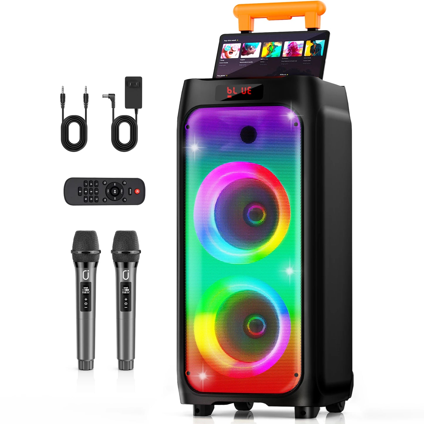 Karaoke Machine, Portable Bluetooth Speaker with 2 Wireless Karaoke Microphones, Karaoke Machine for Adults Kids for Home Party