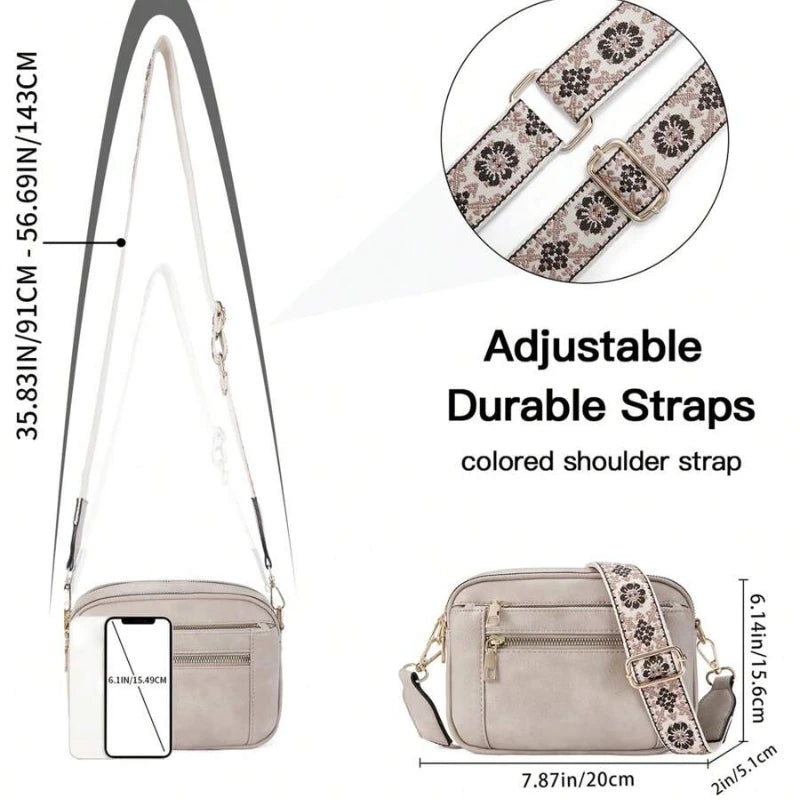 New Quilted Embroidery Grid Colorblocking Retro Shoulder Bag Zipper Shoulder Crossbody Purse Small Square Bag