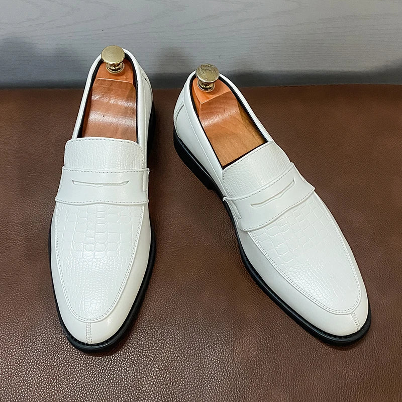 Preautool Mens Leather Slip On Loafers Breathable Dress Shoes Mocassin