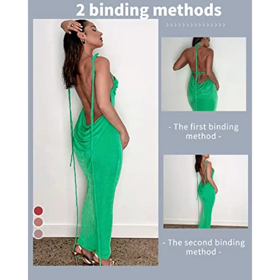 Women Backless Cowl Neck Cocktail Going Out Dress Halter Slip Long Semi Formal Party 2026 Spring Summer Maxi Dress