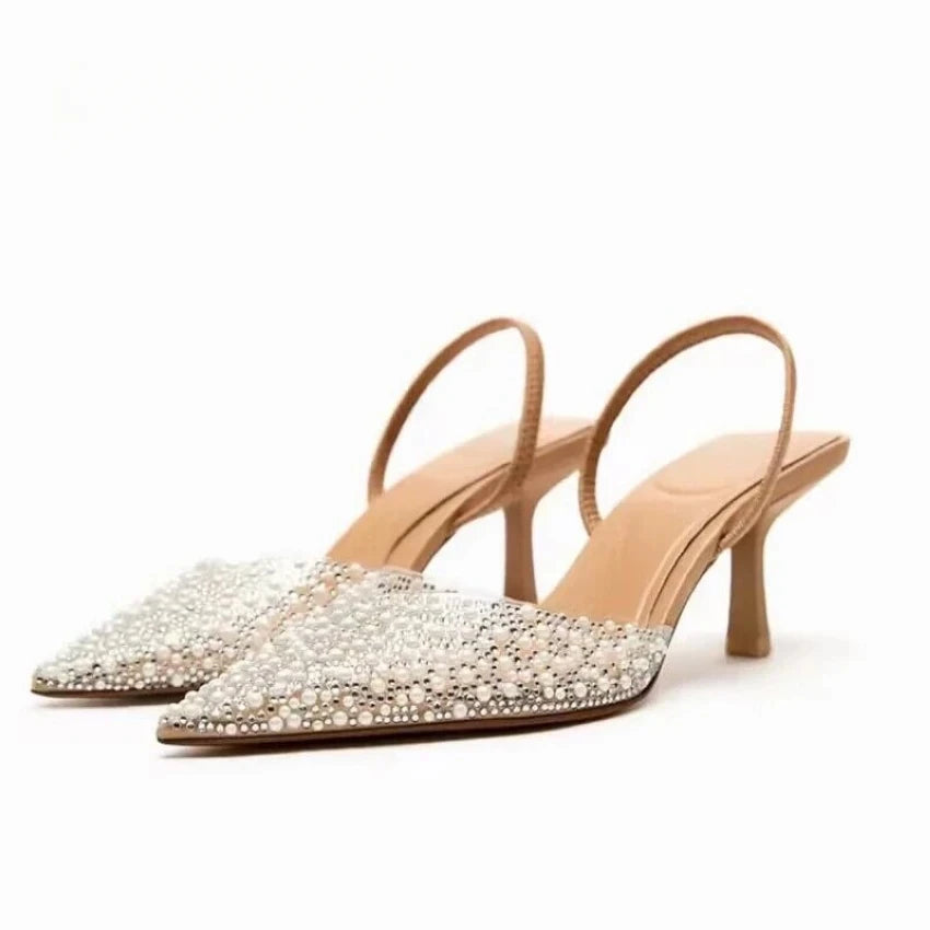 Nuolaian Pearl Slingback High Heels For Women Pumps
