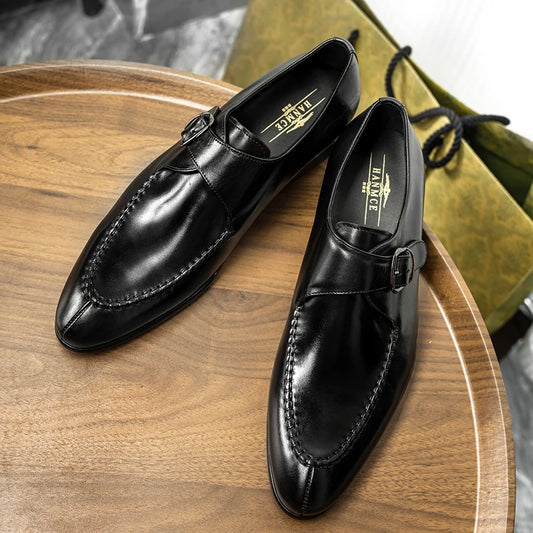 Hanmce Mens Monk Shoes Genuine Leather Buckle Strap Dress Shoes