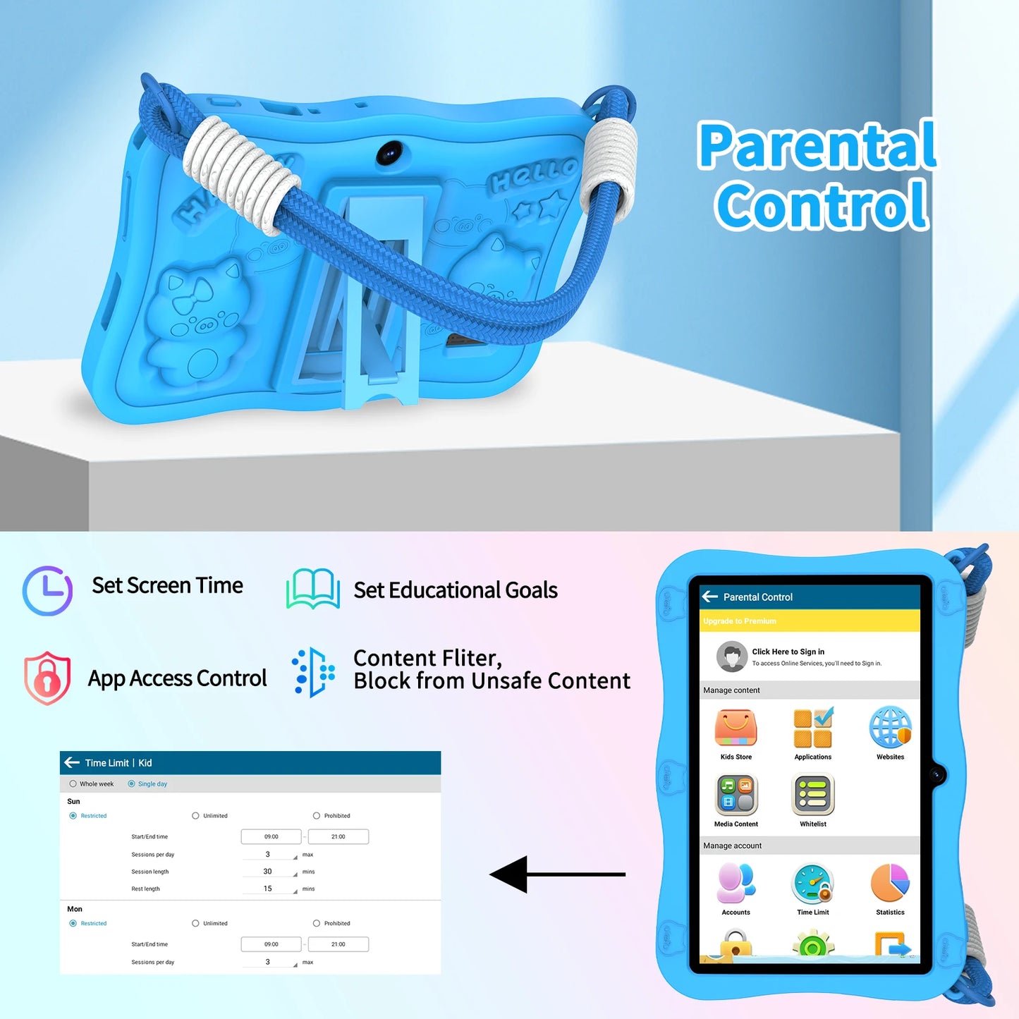 PRITOM Kids Tablet Android Parental Controls 8GB RAM 32GBROM