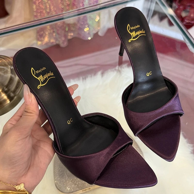 SOVOB Satin High Heel Sandals For Women Pointed Toe Peep Toe