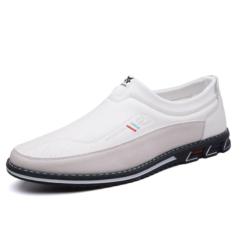 WOSHI Leather Slip On Men Shoes Business Casual Loafers