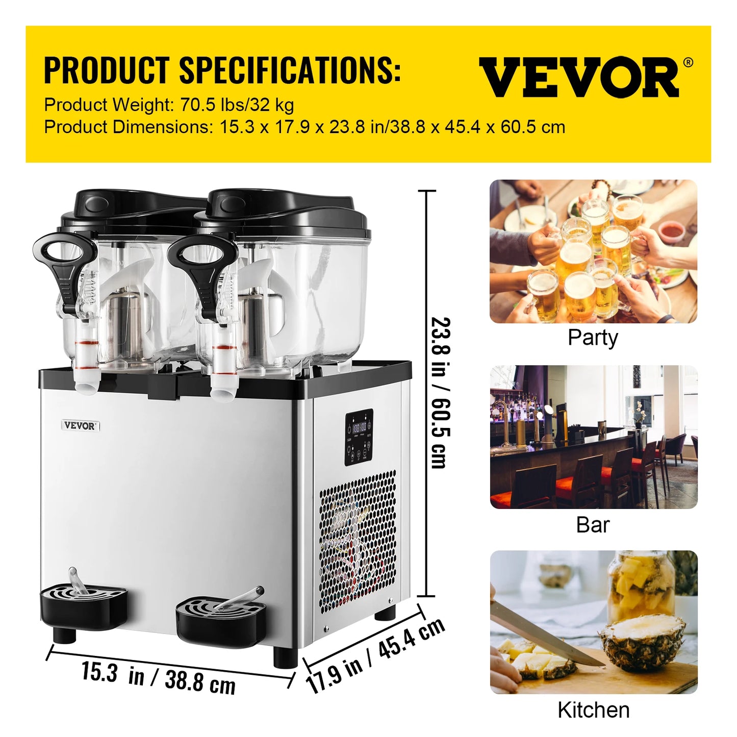 VEVOR 2x6L Commercial Beverage Slush Machine Dispenser
