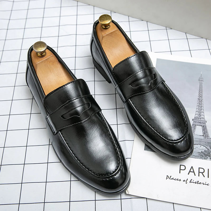 Men Casual Leather Loafers Slip On Dress Shoes Classic