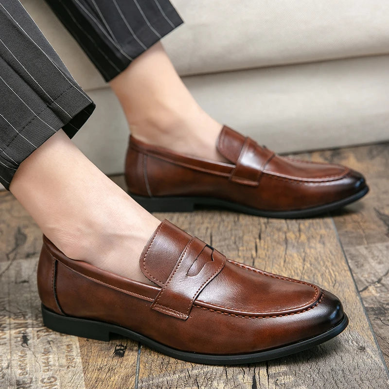 Men Casual Leather Loafers Slip On Dress Shoes Classic