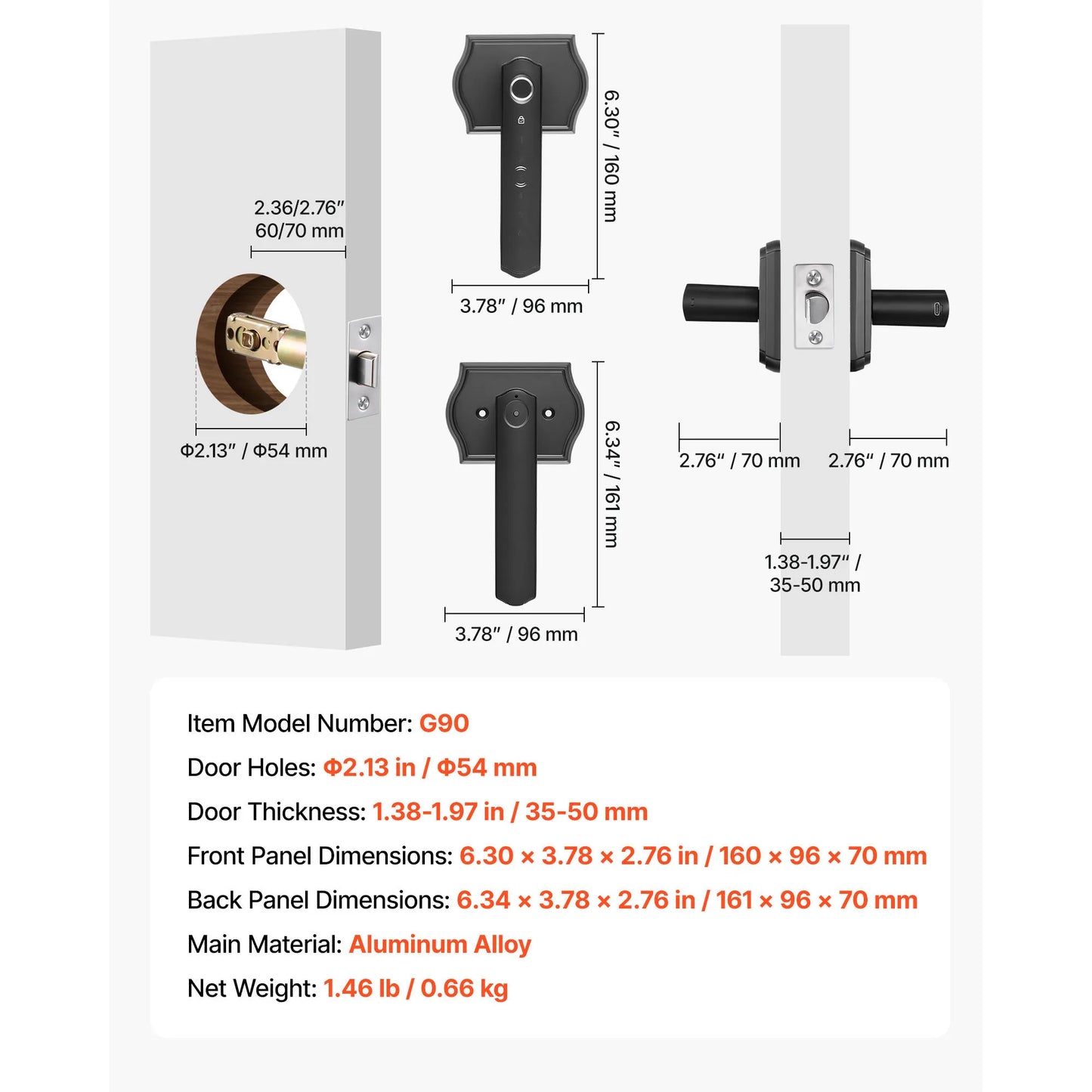 SucceBuy Fingerprint Door Lock Electronic Biometric Deadbolt with Touchscreen Auto Locking Anti-Peeking Password for Apartment