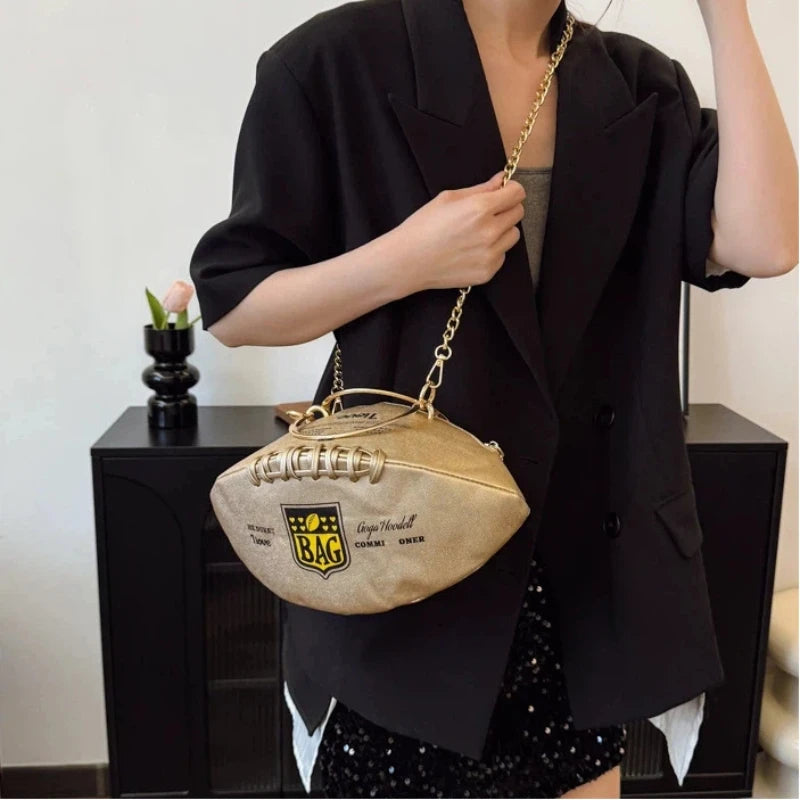 Fashion American Football Crossbody Bags for Women Pu Leather Unique Handbag Design Novelty Vacation Beach Travel Shoulder Bag