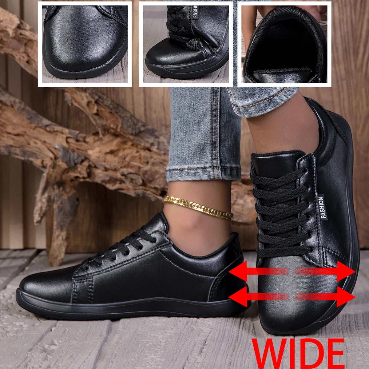 Women Wide Toe Box Nylon Lace Up Skate Sneakers Shoes