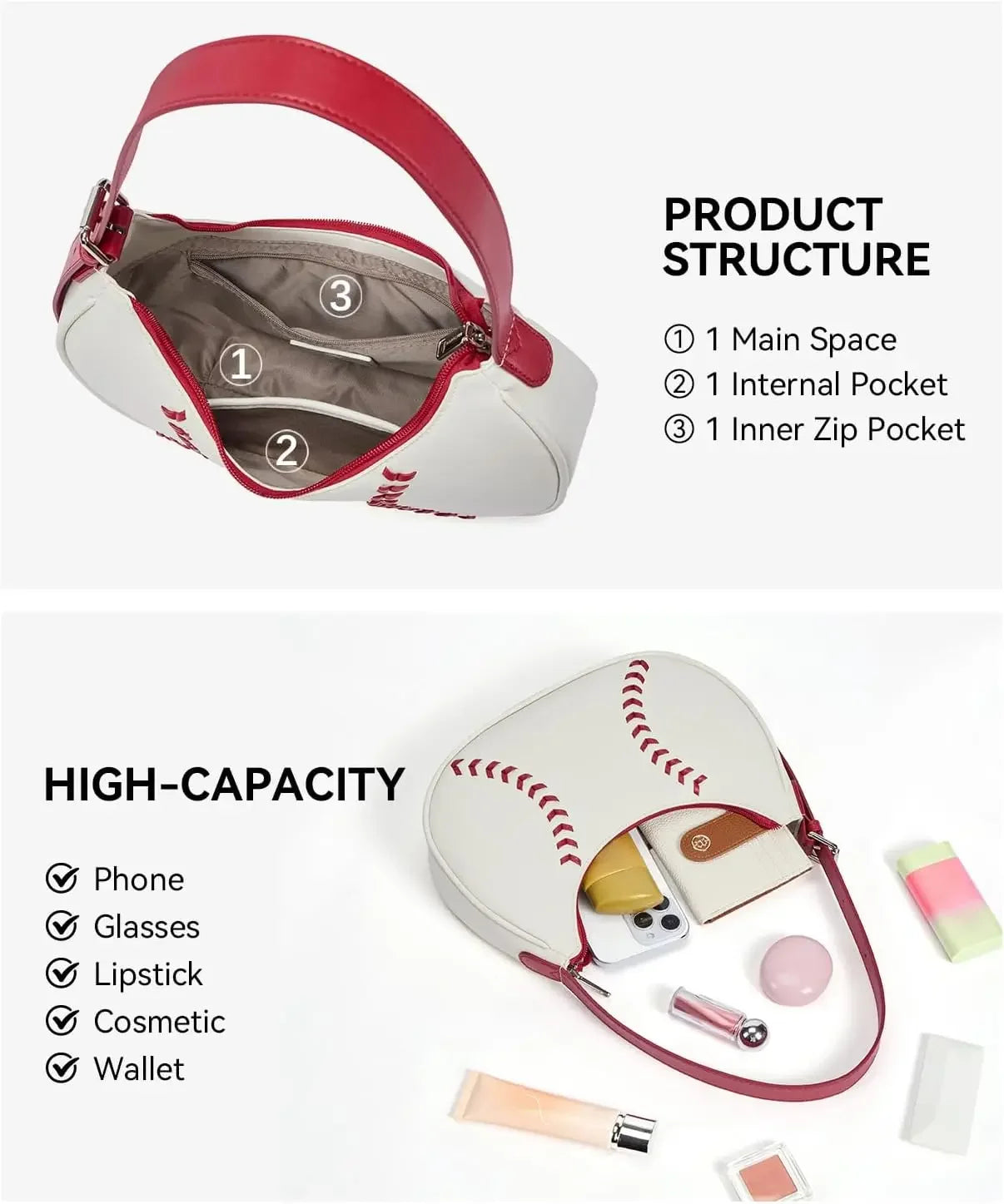 Bostanten Vegan Leather Baseball Purse Hobo Bag for Women