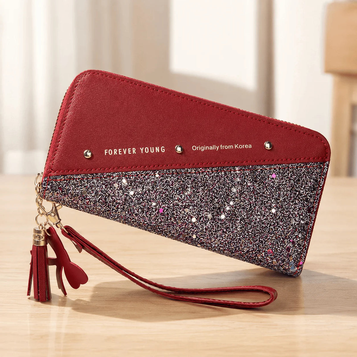 Women Wallet Korean Style Purse Patchwork Clutch Tassel Rivet Details Long Zipper Wallet Card Holder Wristlet Handbag Fashion Ladies Leather Large Capacity Multi Function Phone Pocket For Shopping Daily Use Teen Girls Elegant