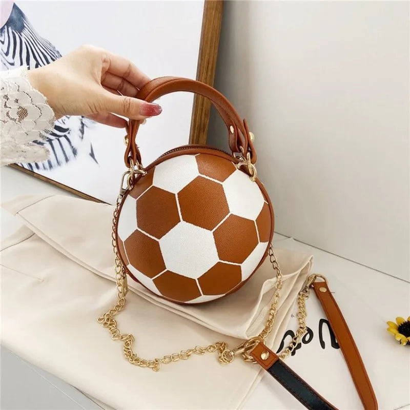Soccer Shaped Handbag with Top Handle Gold Chain Strap Trendy Novelty Crossbody Purse  Sport Mini Shoulder Bag for Daily Use