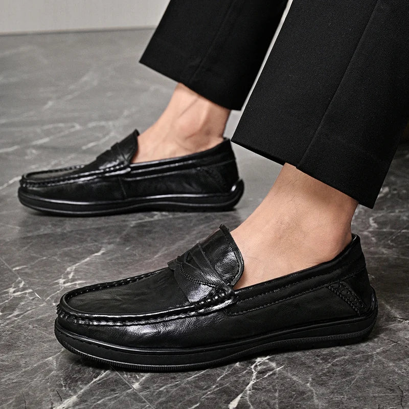AJON Leather Mens Loafers Slip On Non Slip Formal Shoes