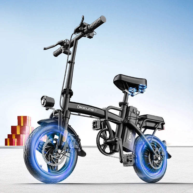 500W Electric Bicycles Ebike E-Bike For Adults, 3-Riding Modes, 14' Foldable Ebike, With Charger And Battery, MAX Speed 19.9 MPH, Dual Disc Brakes, With A Basket And Lock, Durable And Lightweight Frame, All-Terrain Foldable E