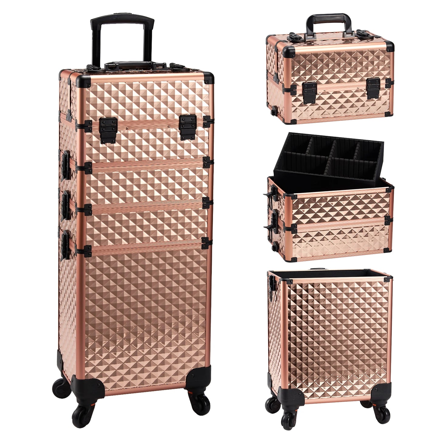 MaxuleneCN Makeup Trolley Case On Wheels Detachable 4 In 1