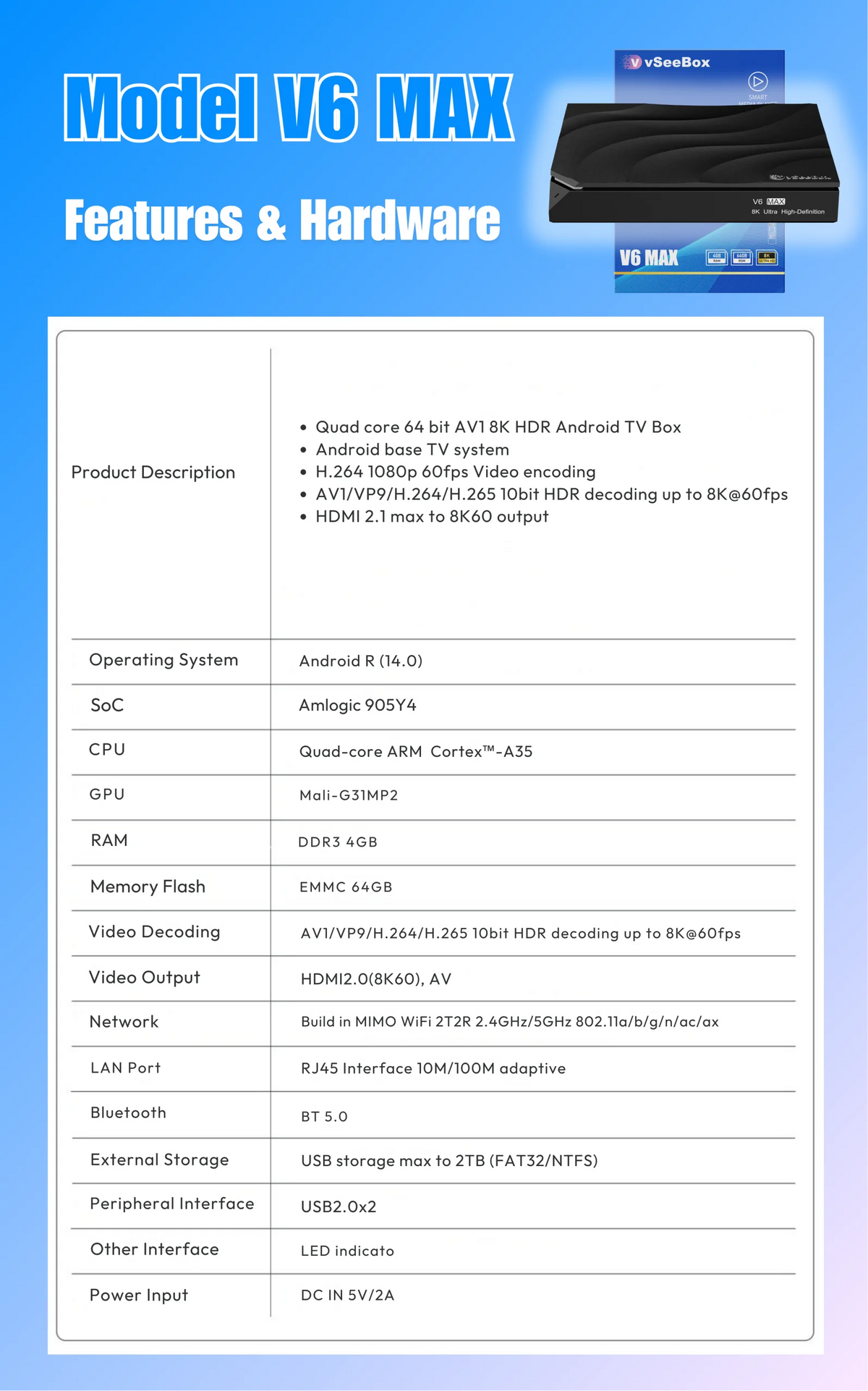 VseeCzydore V6 Max Android Streaming Media Player With Voice Control