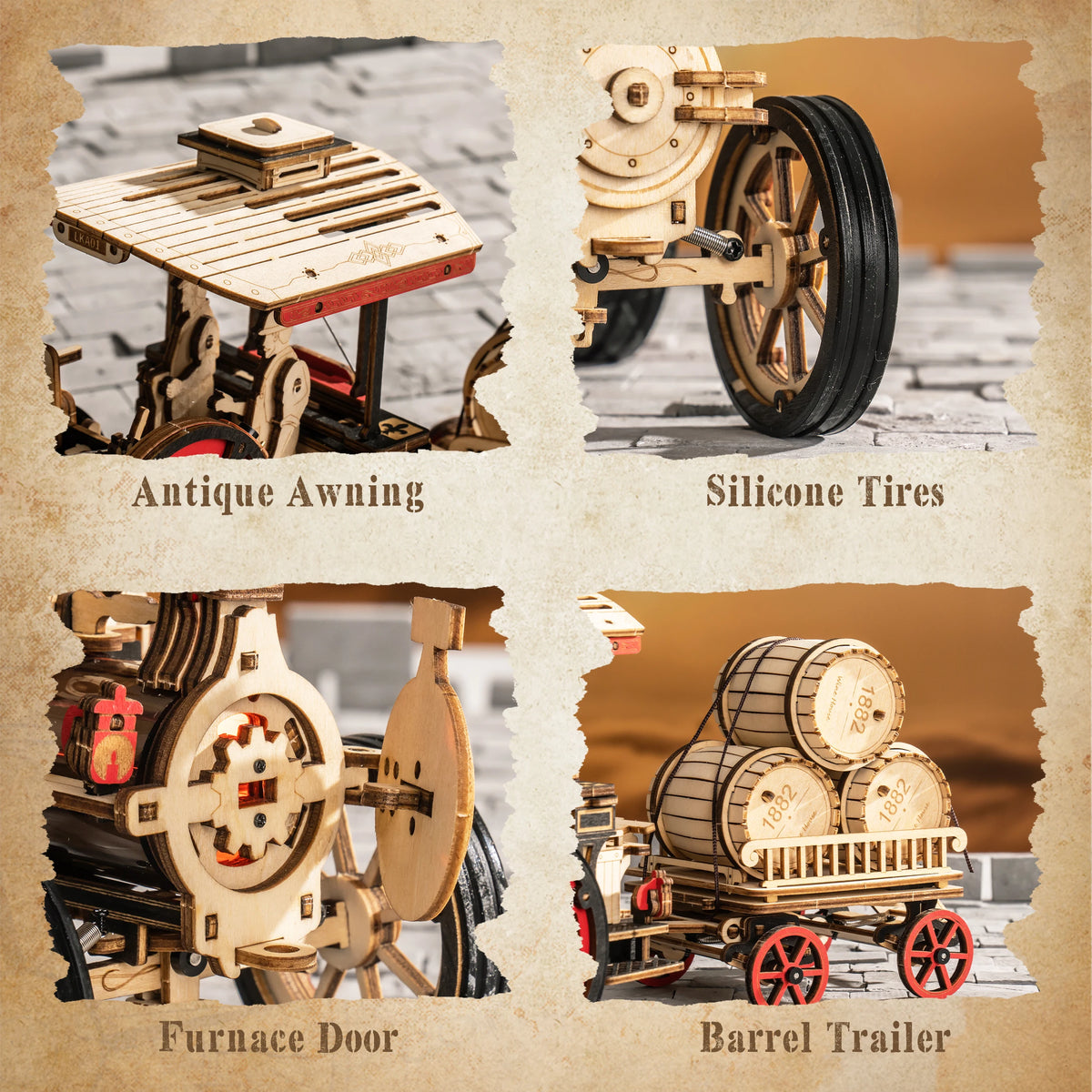 ROKR Wooden 3D Puzzle Steam Engine Mechanical Model Kit