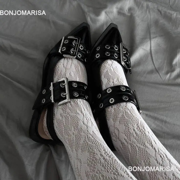 GIGIFOX Mary Jane Pumps Women Pointed Toe Buckle Slingback