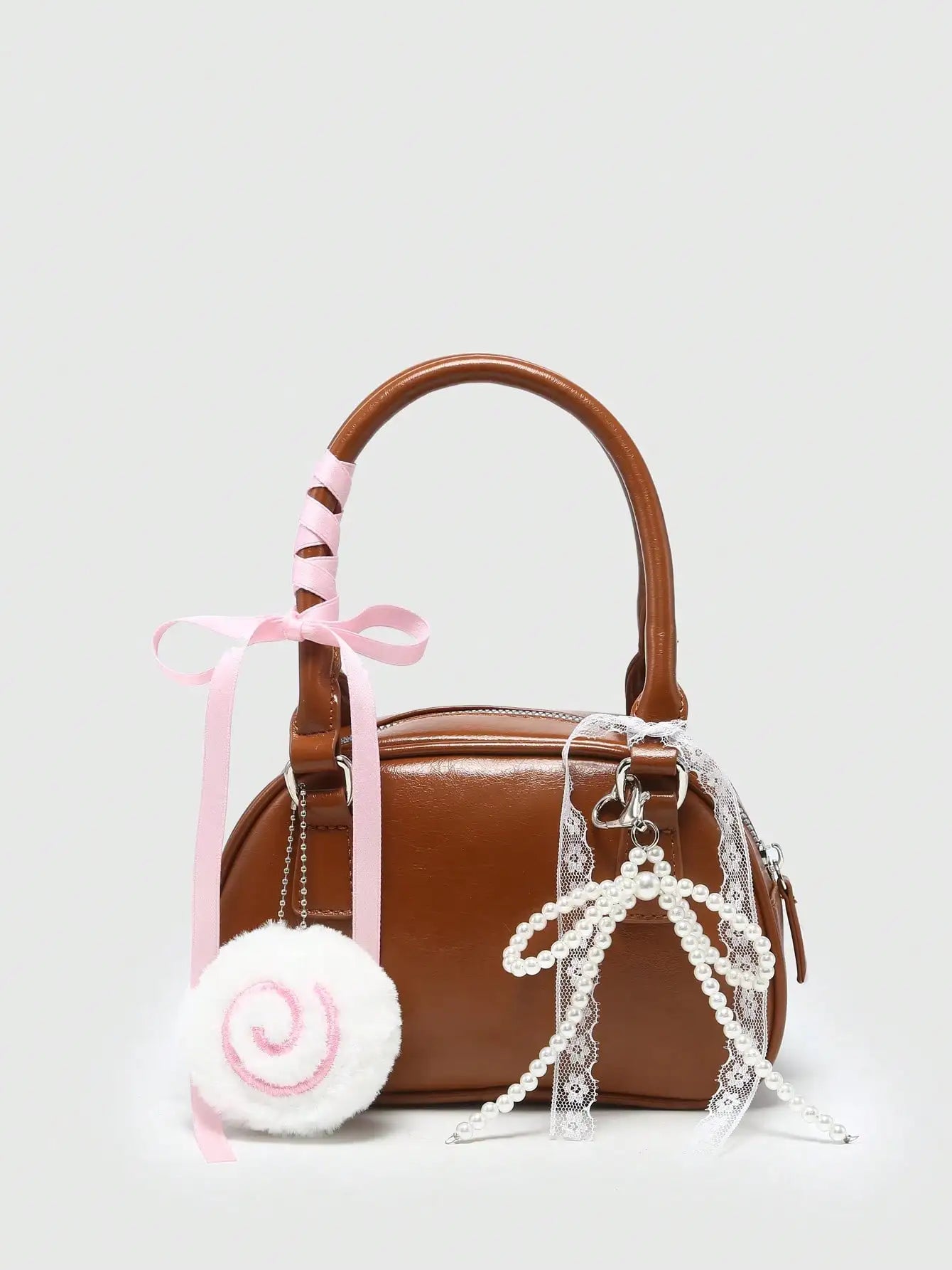 Womens Ballet Style Cherry Pearl Bow Mini Handbag Purse Kawaii