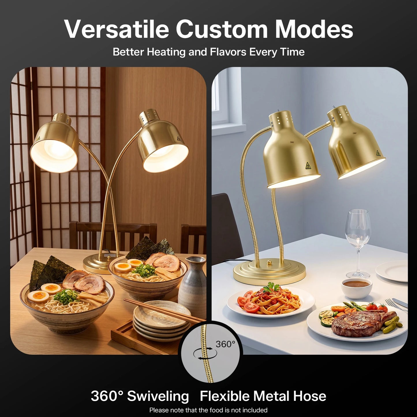 Stainless Steel Food Heat Lamp 500W 2 Head Warming Light