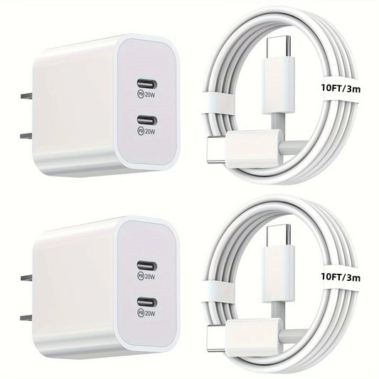 Dual Port 40W PD Charger With TenFootLong USB C Cable