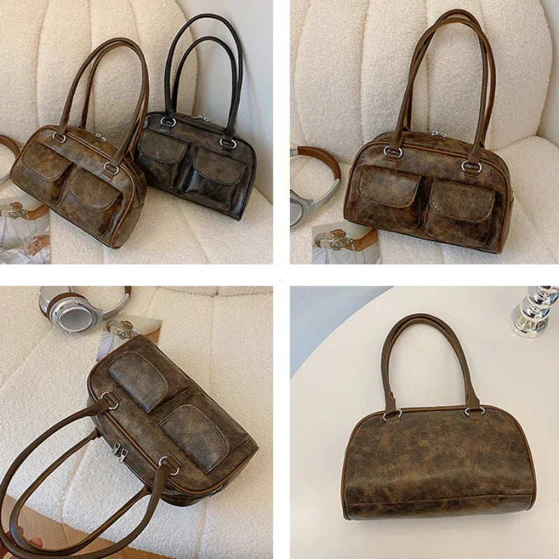 CN Retro Double Pockets Shoulder Bag For Women Small Purse