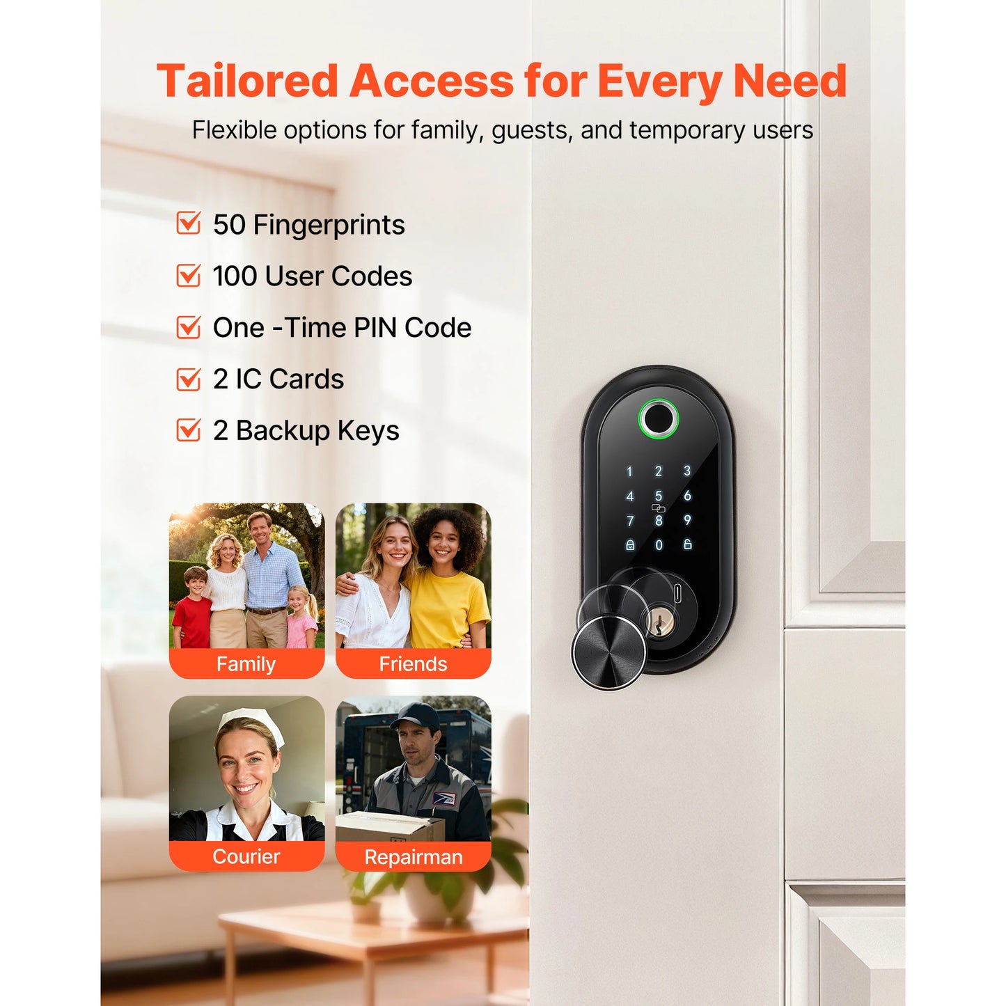 SucceBuy Fingerprint Door Lock Electronic Biometric Deadbolt with Touchscreen Auto Locking Anti-Peeking Password for Apartment