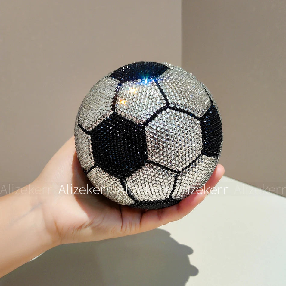 Alizekerr Football Shaped Crystal Evening Bags Women 2025 Boutique Unique Rhinestone Metallic Purses And Handbags Wedding Party