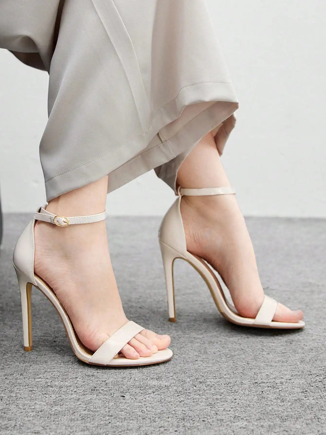 Glass Ankle Strap Sandals Stiletto Heels PU Leather