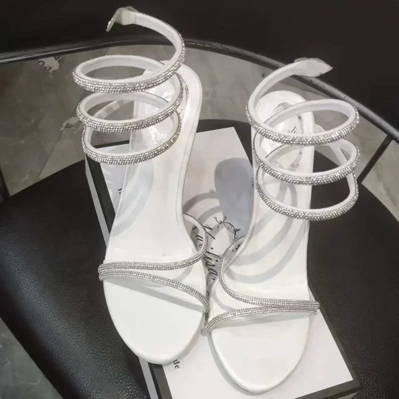 Crystal Diamonds Ankle Strap Sandals Women Open Toe High Heels