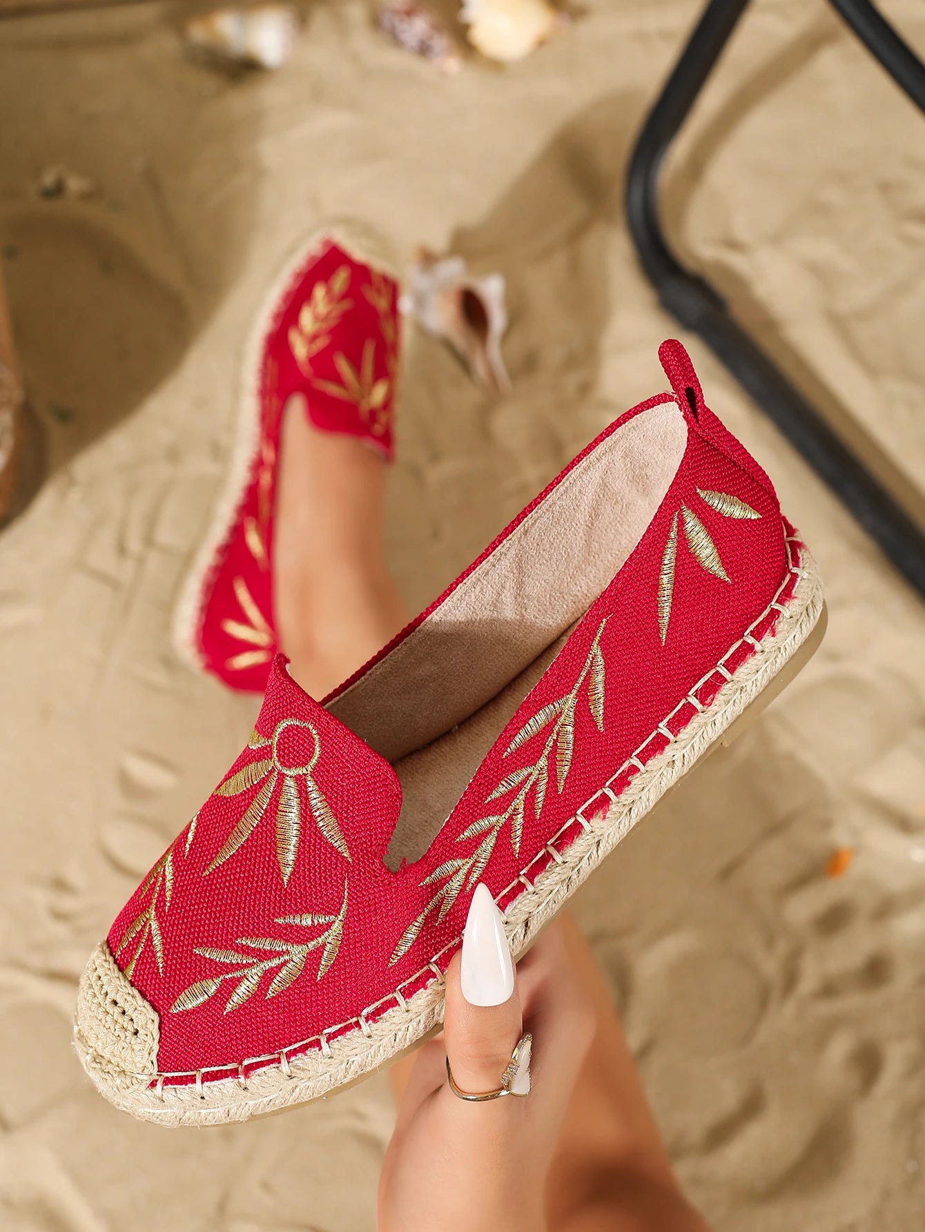 Women Round Toe Flat Slip On Espadrille Leather Loafers