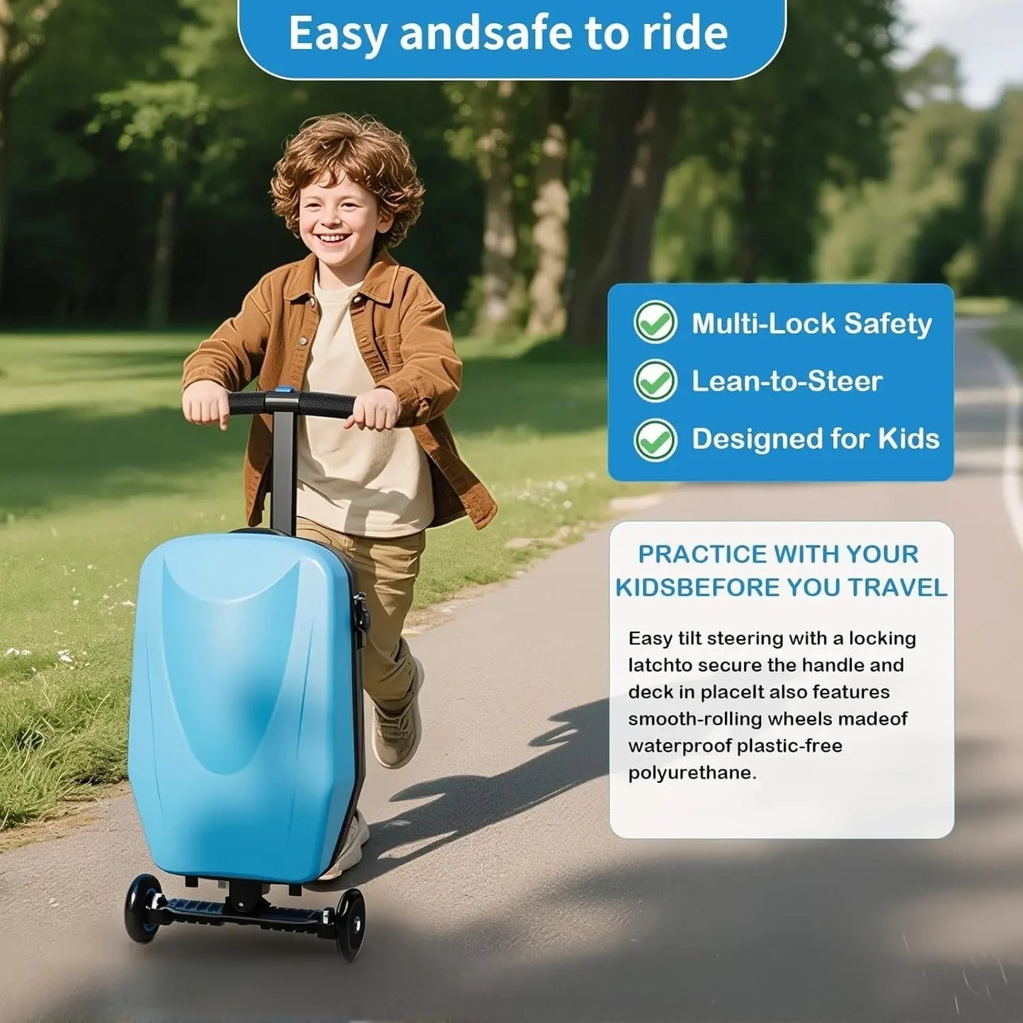 2 in 1 Ride On Scooter Suitcase Carry On Hardshell Ride On Suitcase Scooter for Kids Age 4 15 Multifunctional Ride On