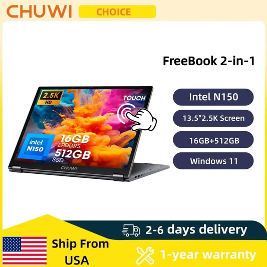 CHUWI FreeBook 2-In-1 Laptop Intel N150 16GB LPDDR5 512GB SSD