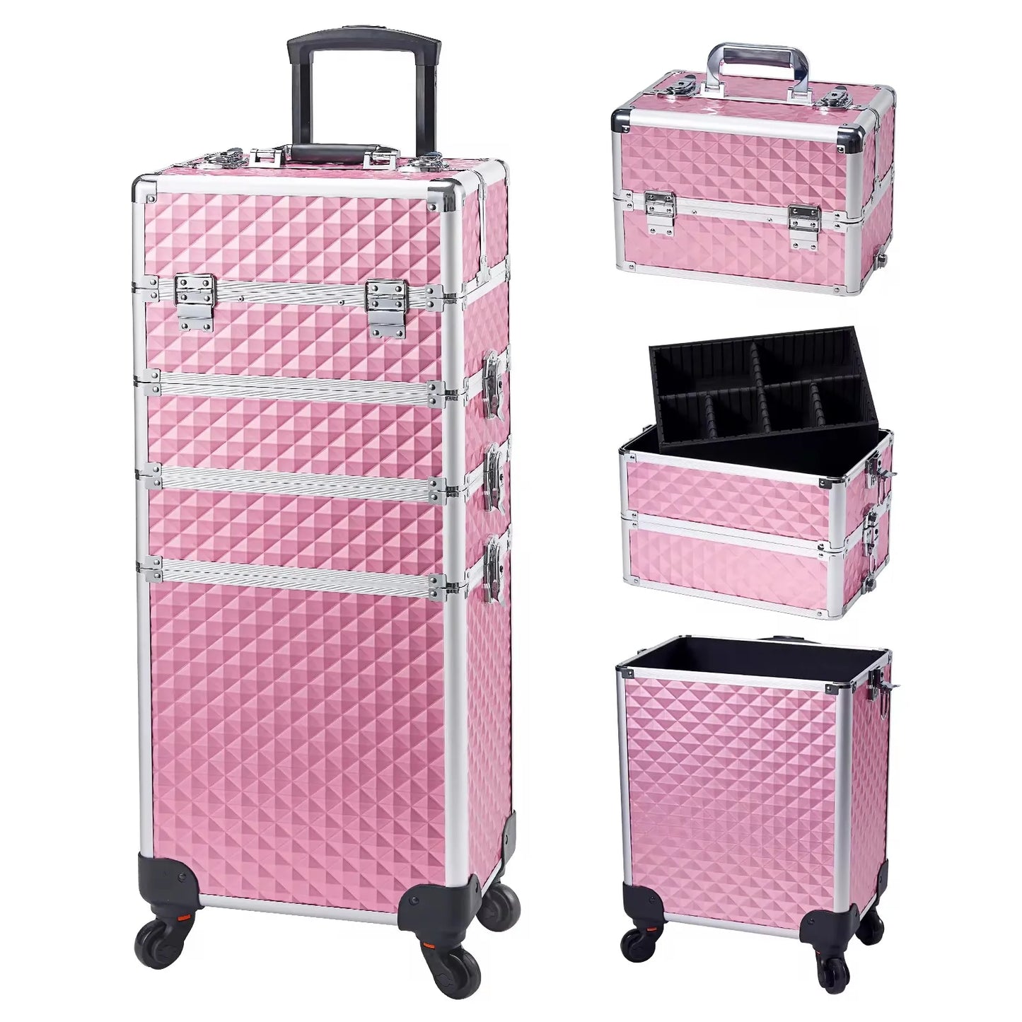 MaxuleneCN Makeup Trolley Case On Wheels Detachable 4 In 1