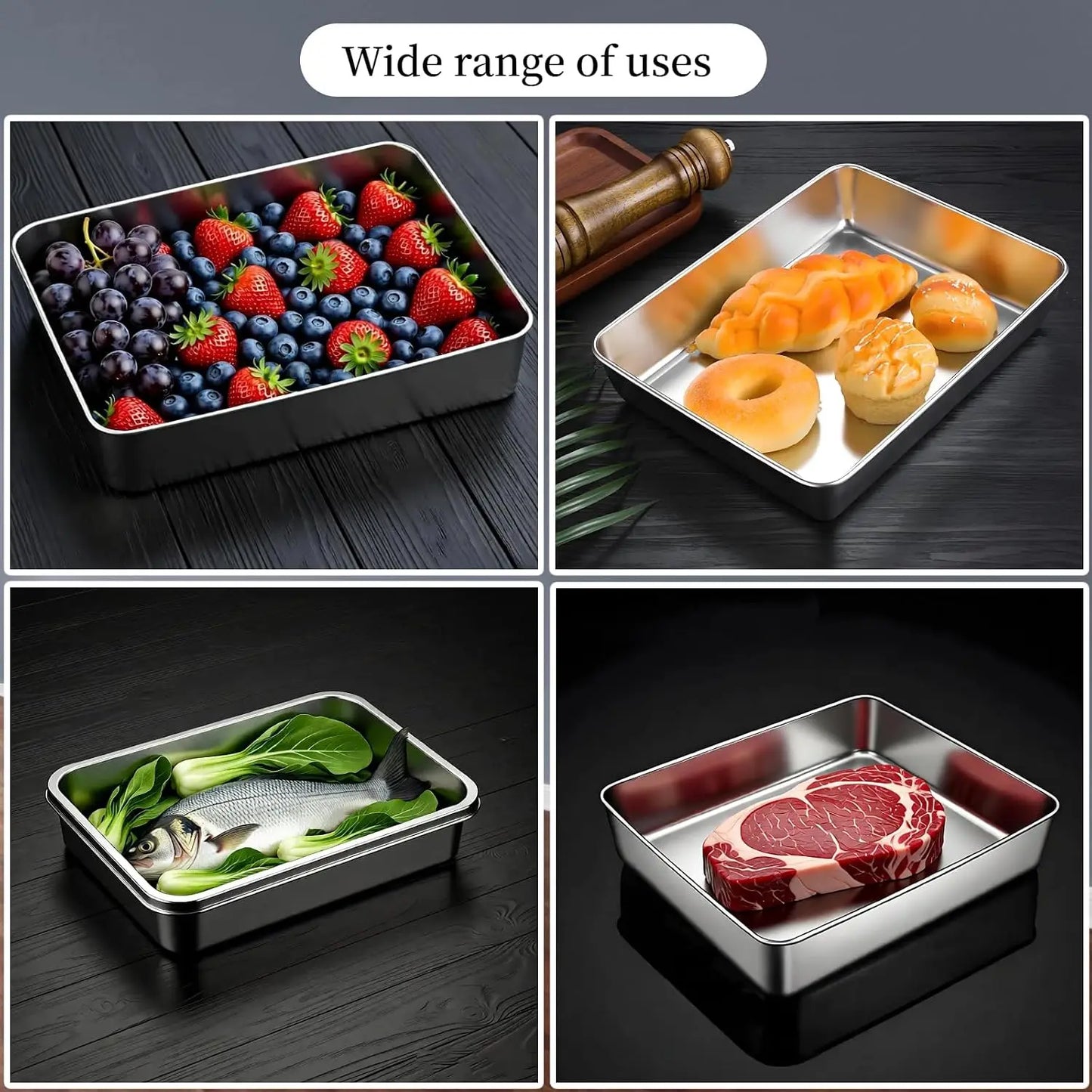 Stainless Steel Food Containers with Steel Lids, Stainless Steel Ice Cream Containers, Refrigerated Prepared Food Storage Boxes, Lidded Containers ,Tiramisu Container(11*9*2.7in/142 Fl Oz 2-pack)