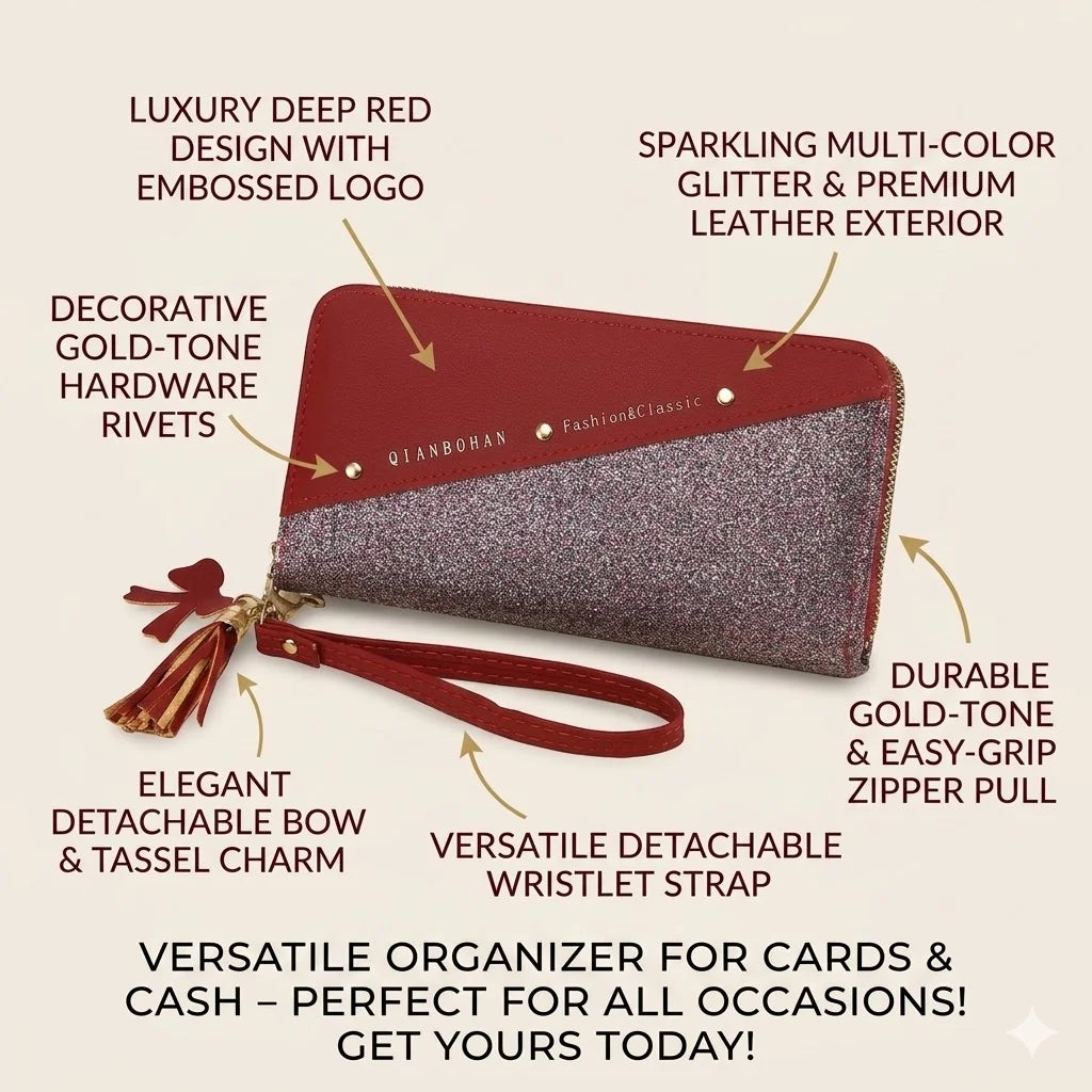 Women Wallet Korean Style Purse Patchwork Clutch Tassel Rivet Details Long Zipper Wallet Card Holder Wristlet Handbag Fashion Ladies Leather Large Capacity Multi Function Phone Pocket For Shopping Daily Use Teen Girls Elegant