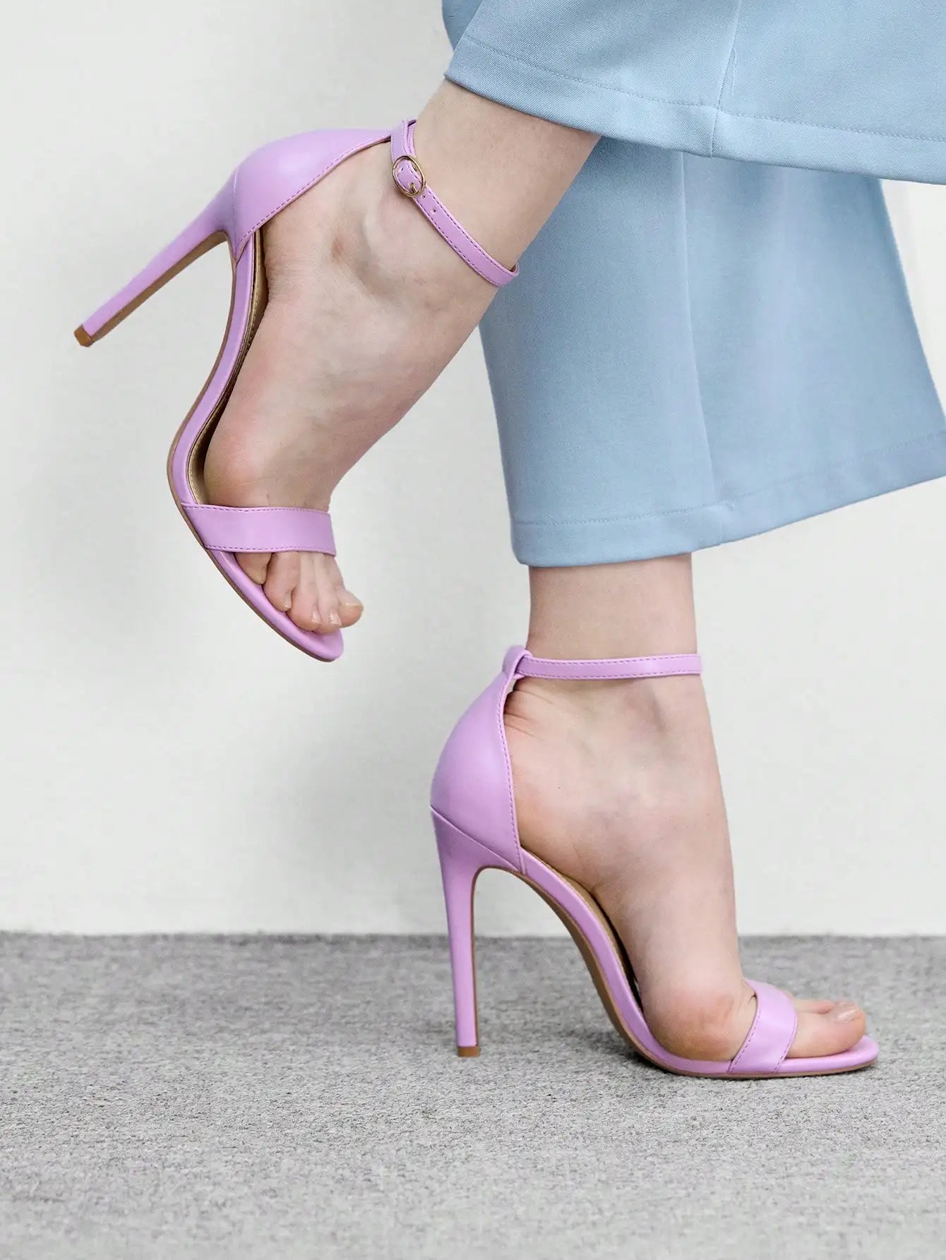Glass Ankle Strap Sandals Stiletto Heels PU Leather