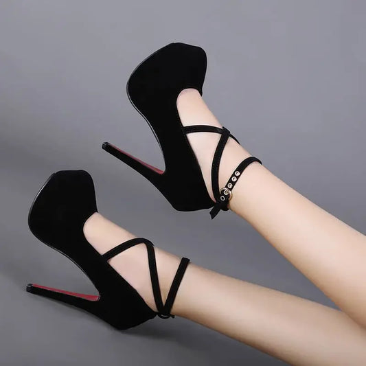 LUHUACUN Women High Heel Pumps Buckle Strap Pointed Toe