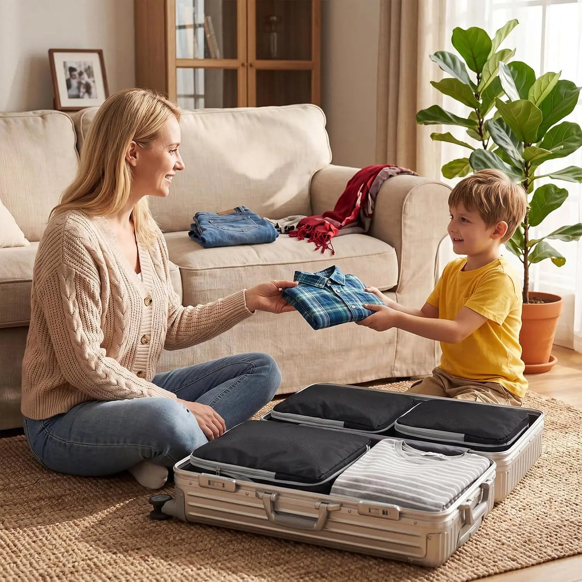4Pcs/Set Travel Compression Packing Cubes Bag S/M/L/X Portable Suitcase Clothes Organizers Waterproof Luggage Storage Cases Drawer Bags for Travel