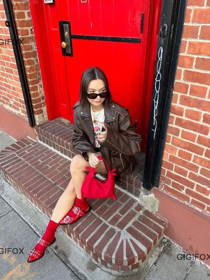 GIGIFOX Mary Jane Pumps Women Pointed Toe Buckle Slingback