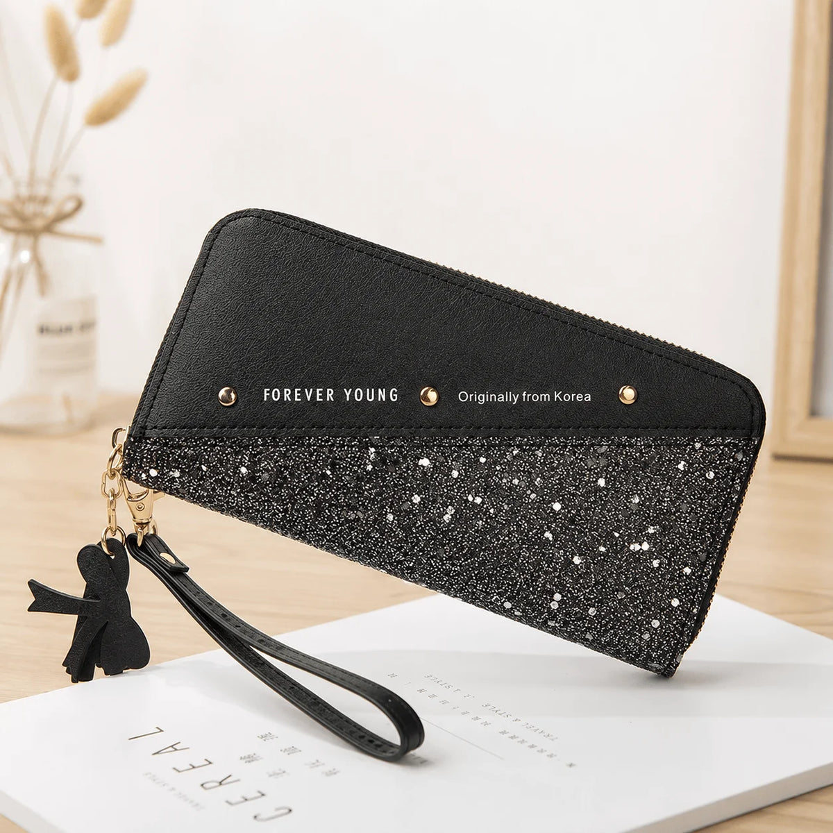Women Wallet Korean Style Purse Patchwork Clutch Tassel Rivet Details Long Zipper Wallet Card Holder Wristlet Handbag Fashion Ladies Leather Large Capacity Multi Function Phone Pocket For Shopping Daily Use Teen Girls Elegant