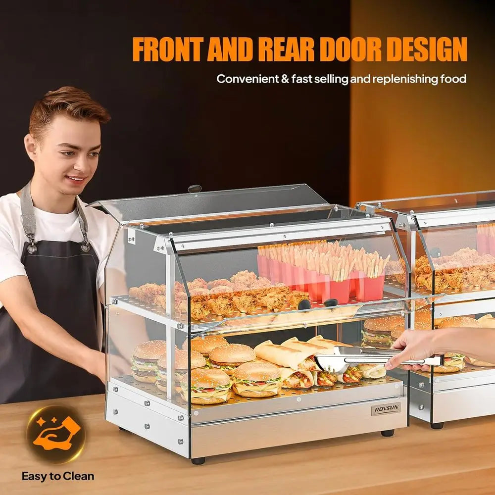 2 Tier Countertop Food Warmer With LED Lighting Front Doors