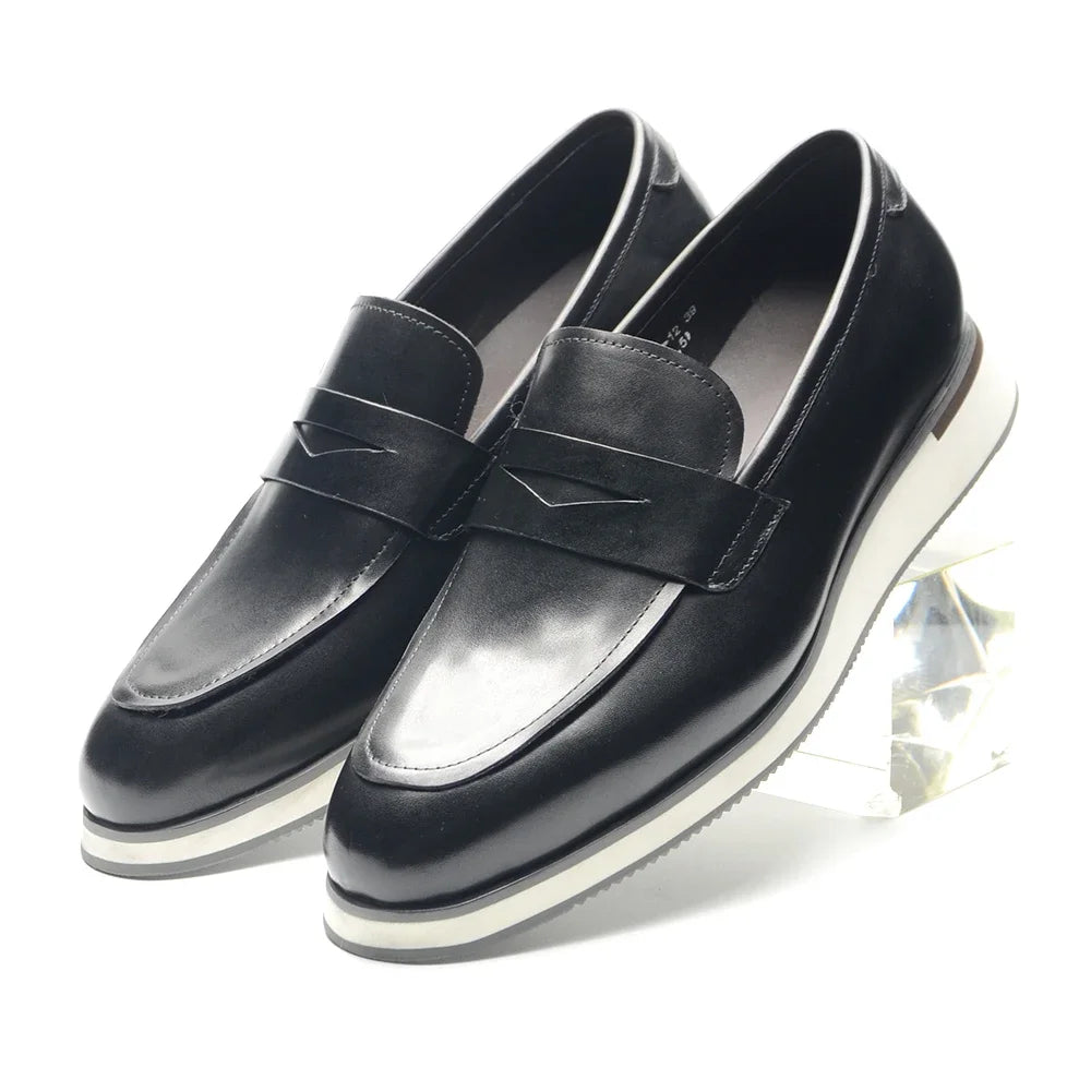 XEBOS Men's Genuine Leather Penny Loafers Casual Shoes